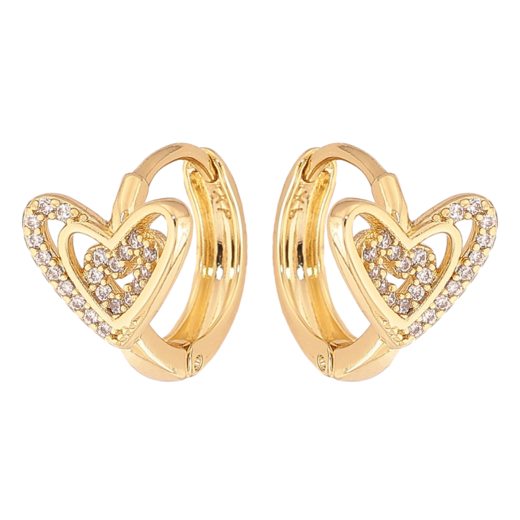 Серьги Xuping цвет Позолота 14K колечки "Сердечки с кристаллами" фото №18