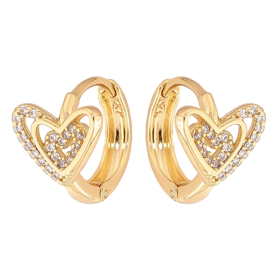 Серьги Xuping цвет Позолота 14K колечки "Сердечки с кристаллами" фото №1 Серьги Xuping цвет Позолота 14K колечки "Сердечки с кристаллами" фото №1