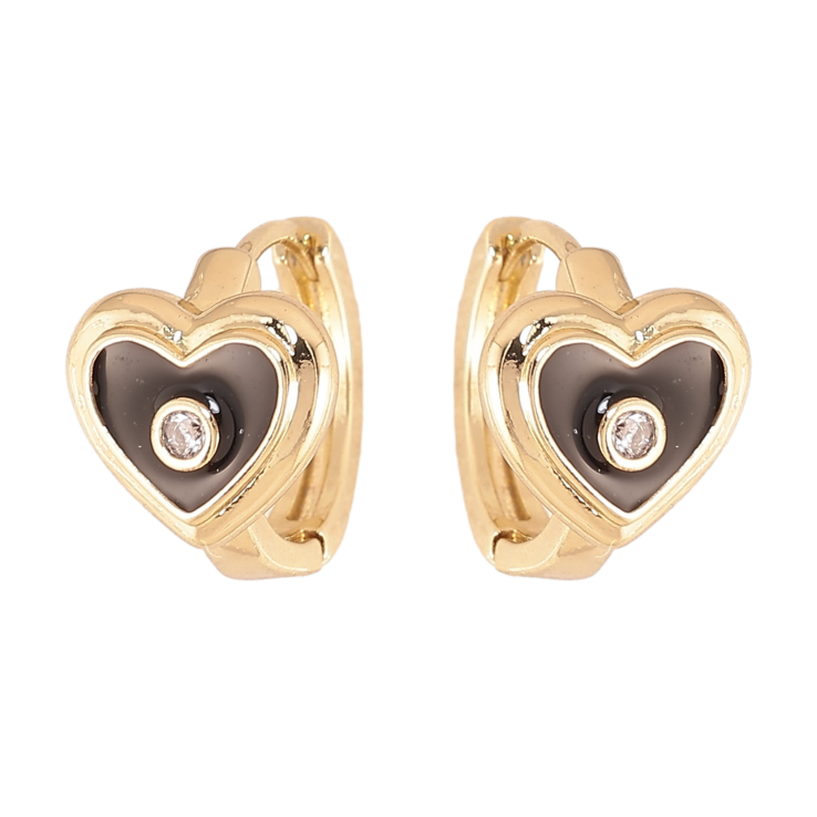 Сережки Xuping колір Позолота 14K колечка "Сердечки з чорною емаллю" фото №14