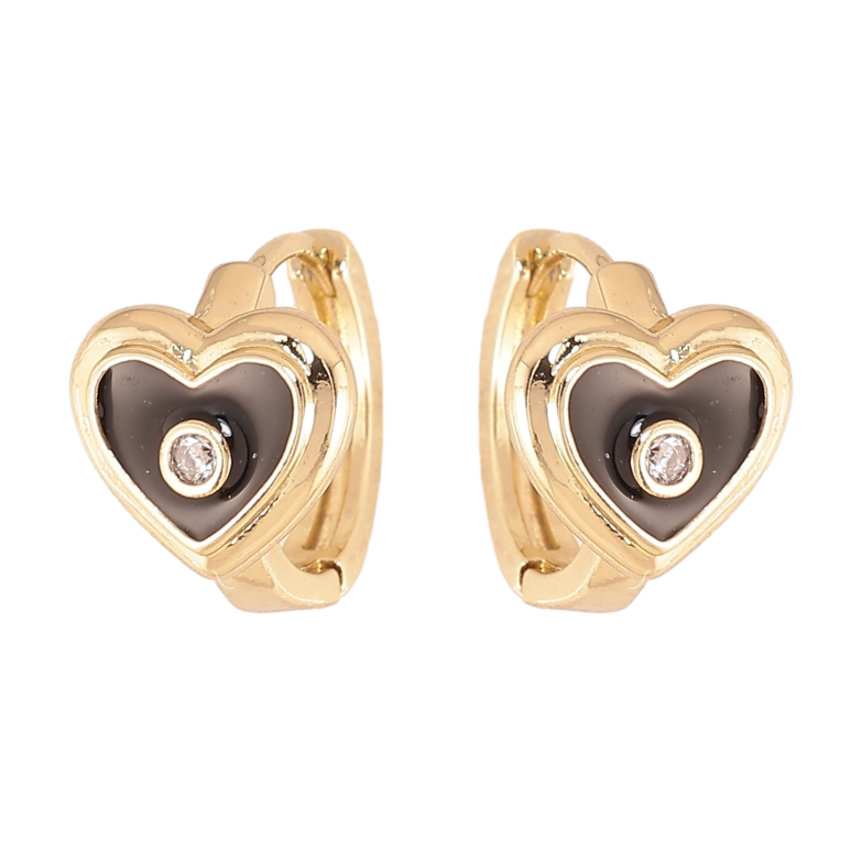 Серьги Xuping цвет Позолота 14K колечки "Сердечки с черной эмалью" фото №1