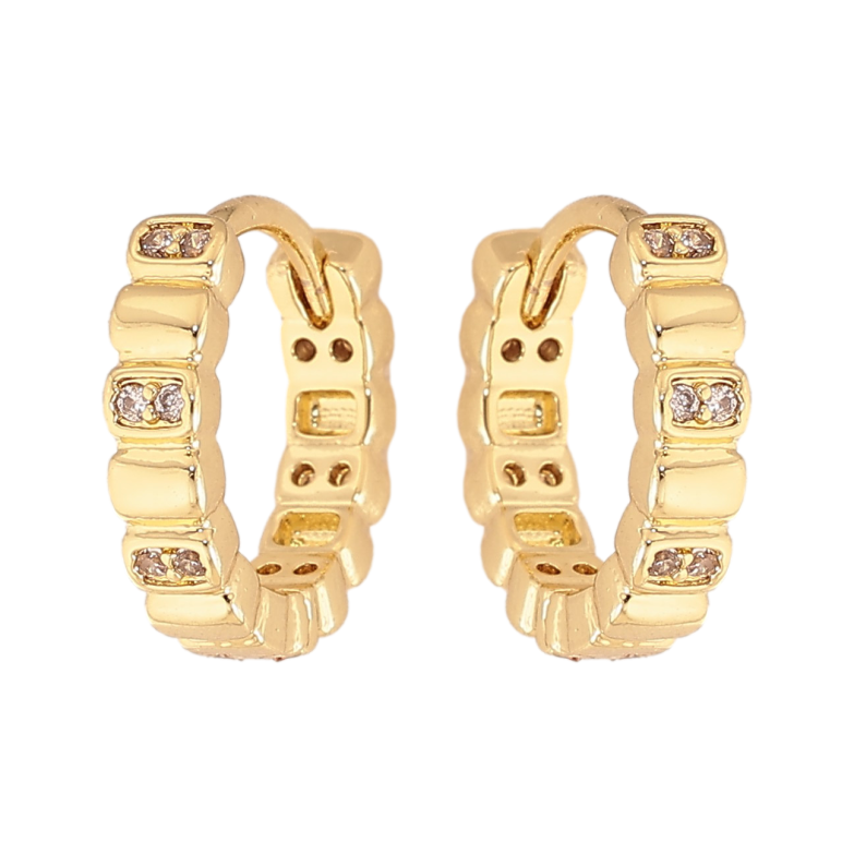 Серьги Xuping цвет Позолота 14K колечки "Узор с кристаллами" фото №1