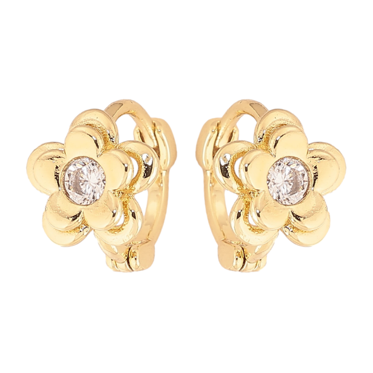 Серьги Xuping цвет Позолота 14K колечки "Цветочки с кристаллами" фото №6