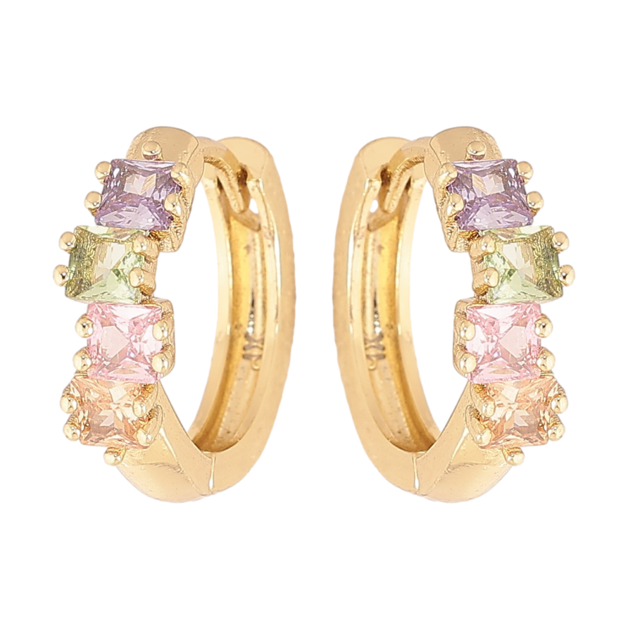 Сережки Xuping колір Позолота 14K колечка "Доріжки кольорових кристалів" фото №1 Сережки Xuping колір Позолота 14K колечка "Доріжки кольорових кристалів" фото №1