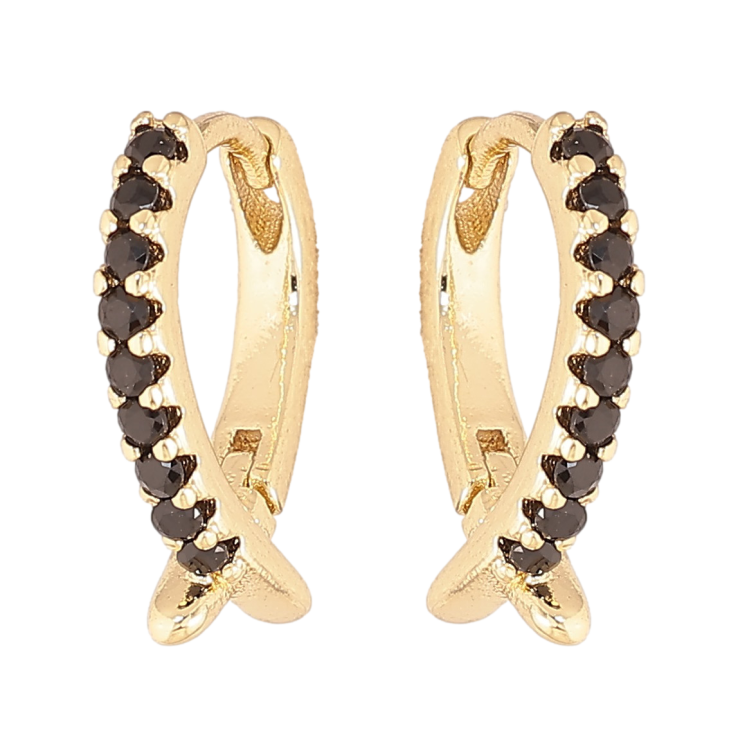 Серьги Xuping цвет Позолота 14K колечки "Узор с дорожками черных кристаллов" фото №3 Серьги Xuping цвет Позолота 14K колечки "Узор с дорожками черных кристаллов" фото №3