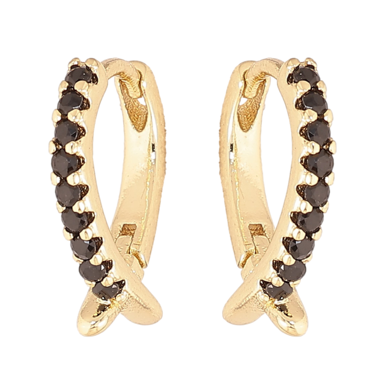 Сережки Xuping колір Позолота 14K колечка "Візерунок з доріжками чорних кристалів" фото №1 Сережки Xuping колір Позолота 14K колечка "Візерунок з доріжками чорних кристалів" фото №1