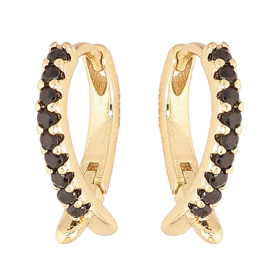 Сережки Xuping колір Позолота 14K колечка "Візерунок з доріжками чорних кристалів" фото №1 Сережки Xuping колір Позолота 14K колечка "Візерунок з доріжками чорних кристалів" фото №1