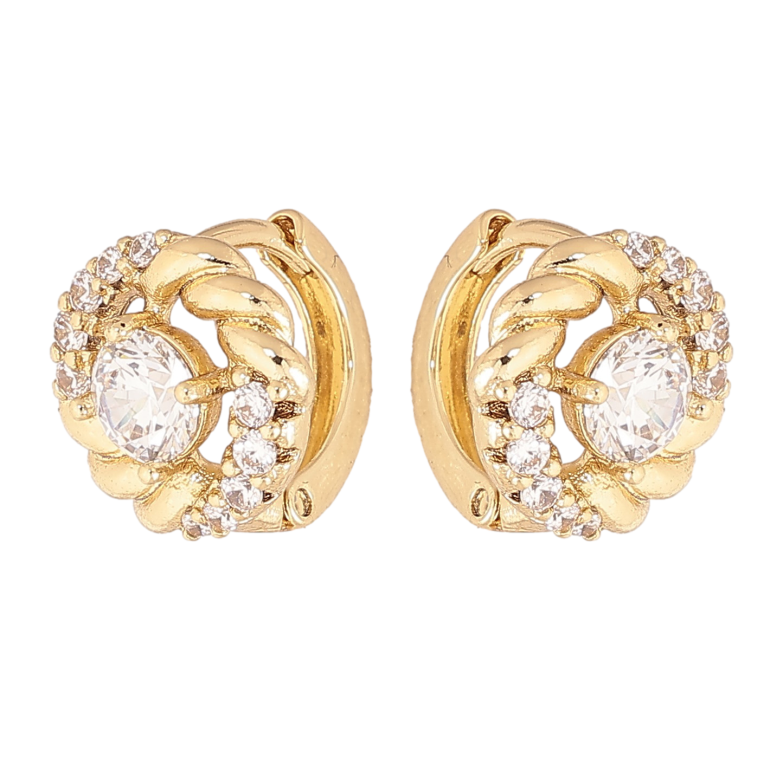 Сережки Xuping колір Позолота 14K колечка "Візерунок з кристалами" фото №1 Сережки Xuping колір Позолота 14K колечка "Візерунок з кристалами" фото №1