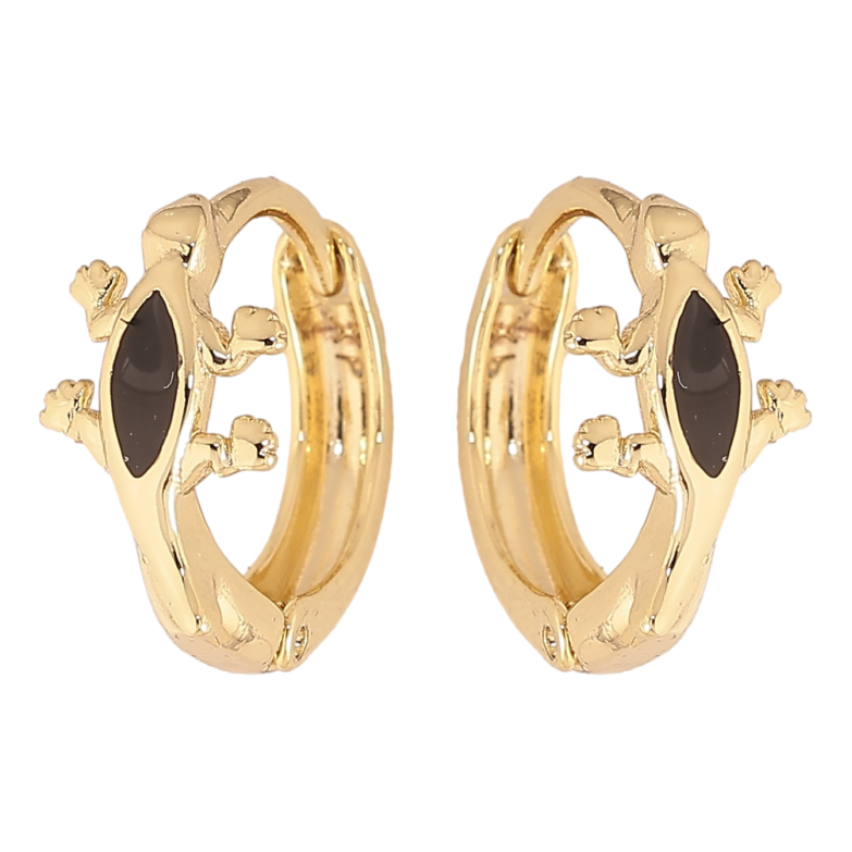 Серьги Xuping цвет Позолота 14K колечки "Ящерица с черной эмалью" фото №5