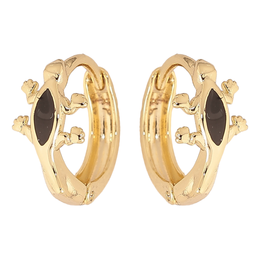 Серьги Xuping цвет Позолота 14K колечки "Ящерица с черной эмалью" фото №1