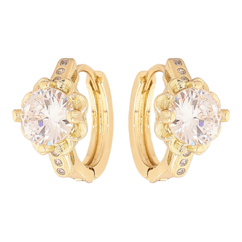 Серьги Xuping цвет Позолота 14K колечки "Цветочки с кристаллами" фото №1
