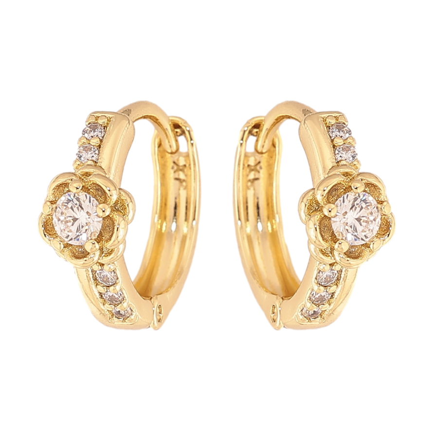 Сережки Xuping колір Позолота 14K колечка "Квіточки з кристалами" фото №1 Сережки Xuping колір Позолота 14K колечка "Квіточки з кристалами" фото №1
