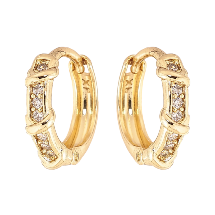 Сережки Xuping колір Позолота 14K колечка "Візерунок з кристалами" фото №9 Сережки Xuping колір Позолота 14K колечка "Візерунок з кристалами" фото №9