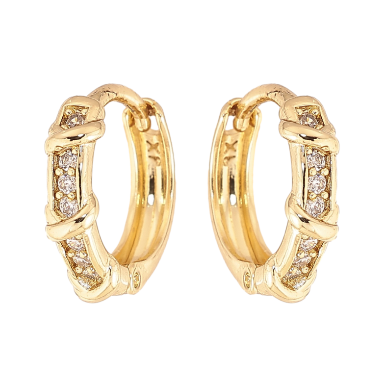Сережки Xuping колір Позолота 14K колечка "Візерунок з кристалами" фото №1 Сережки Xuping колір Позолота 14K колечка "Візерунок з кристалами" фото №1