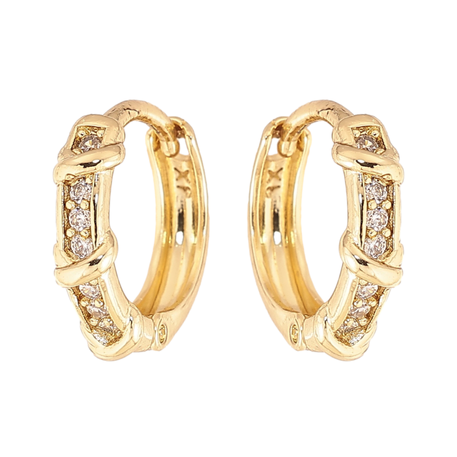 Сережки Xuping колір Позолота 14K колечка "Візерунок з кристалами" фото №1 Сережки Xuping колір Позолота 14K колечка "Візерунок з кристалами" фото №1