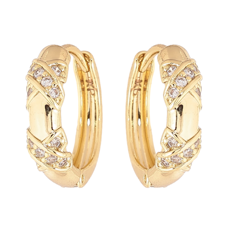 Серьги Xuping цвет Позолота 14K колечки "Узор с кристаллами" фото №23