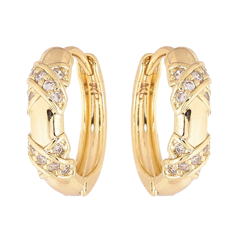 Серьги Xuping цвет Позолота 14K колечки "Узор с кристаллами" фото №1