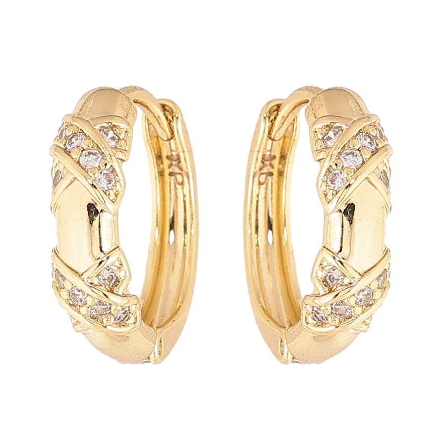 Серьги Xuping цвет Позолота 14K колечки "Узор с кристаллами" фото №1