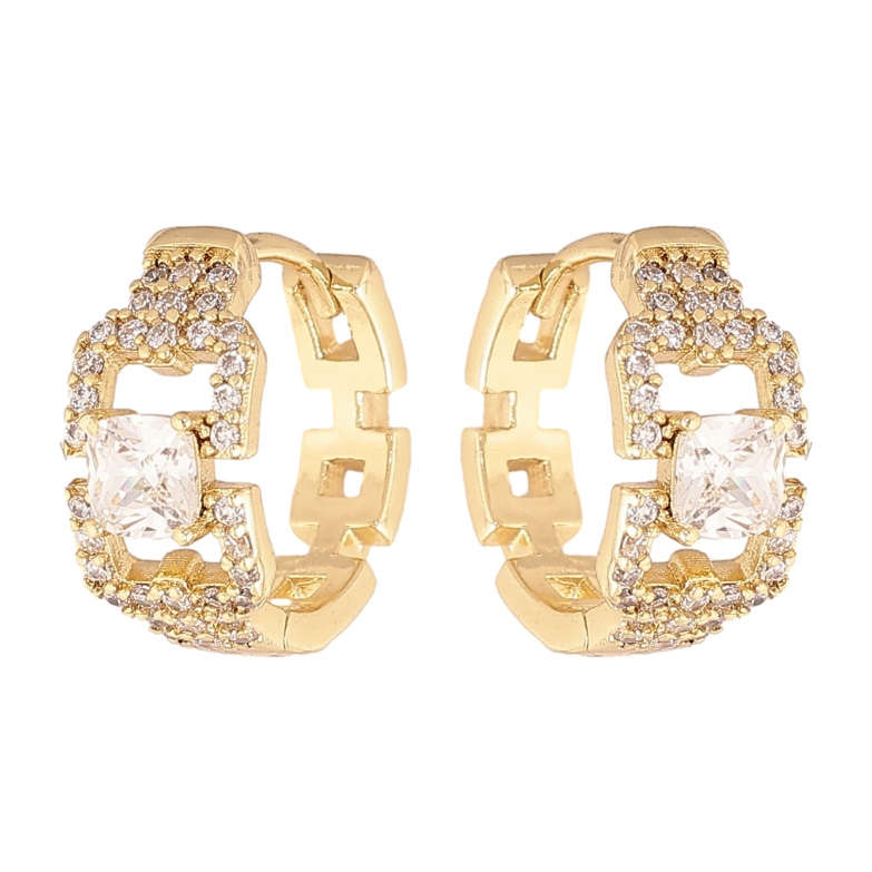 Серьги Xuping цвет Позолота 14K колечки "Узор с кристаллами" фото №1