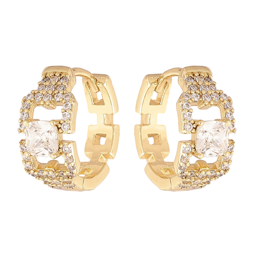 Серьги Xuping цвет Позолота 14K колечки "Узор с кристаллами" фото №1