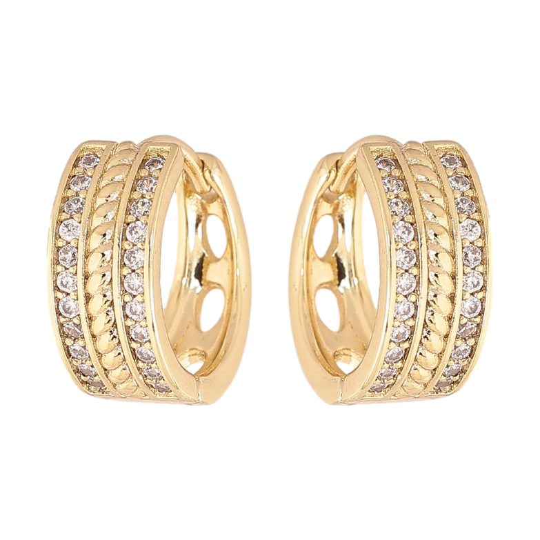 Серьги Xuping цвет Позолота 14K колечки "Узор с кристаллами" фото №1