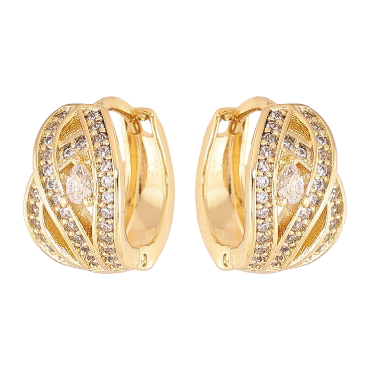 Серьги Xuping цвет Позолота 14K колечки "Узор с кристаллами" фото №3