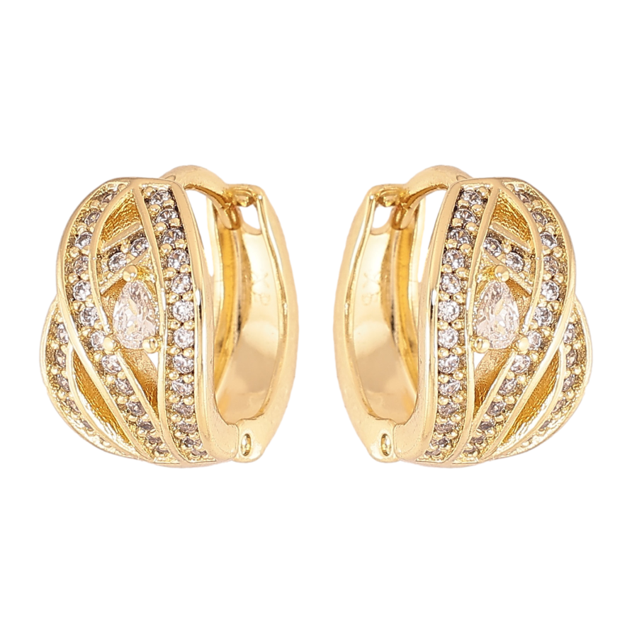 Серьги Xuping цвет Позолота 14K колечки "Узор с кристаллами" фото №1 Серьги Xuping цвет Позолота 14K колечки "Узор с кристаллами" фото №1