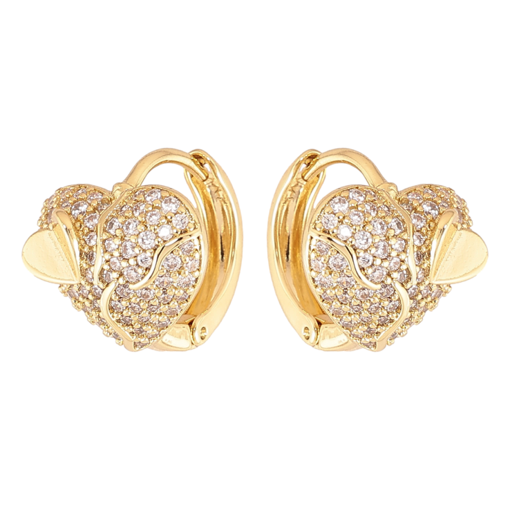 Серьги Xuping цвет Позолота 14K колечки "Сердечки с кристаллами" фото №9