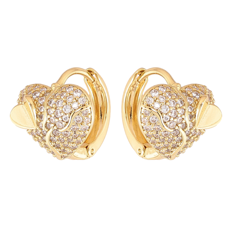 Серьги Xuping цвет Позолота 14K колечки "Сердечки с кристаллами" фото №3