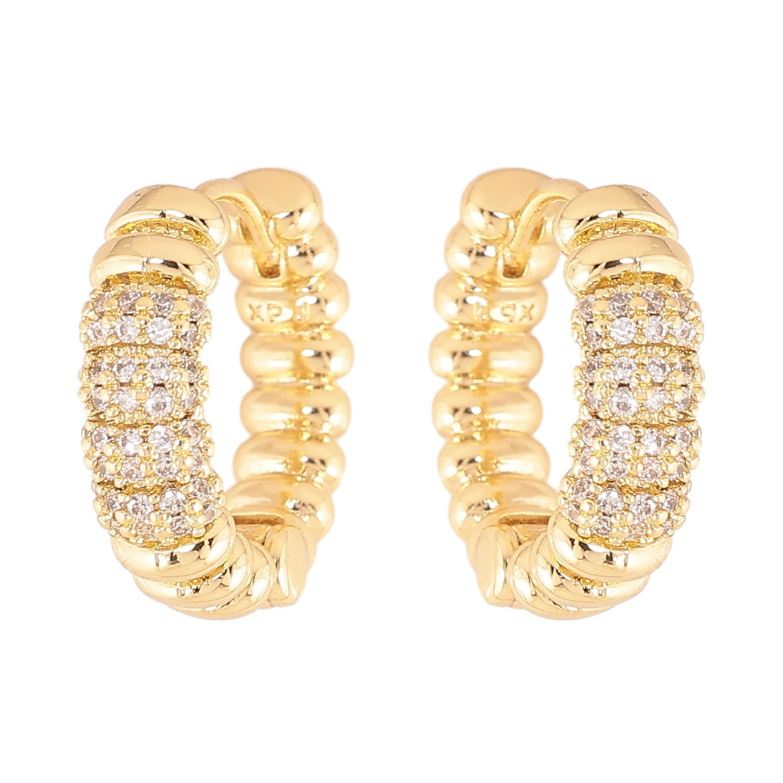 Сережки Xuping колір Позолота 14K колечка "Візерунок з кристалами" фото №2 Сережки Xuping колір Позолота 14K колечка "Візерунок з кристалами" фото №2
