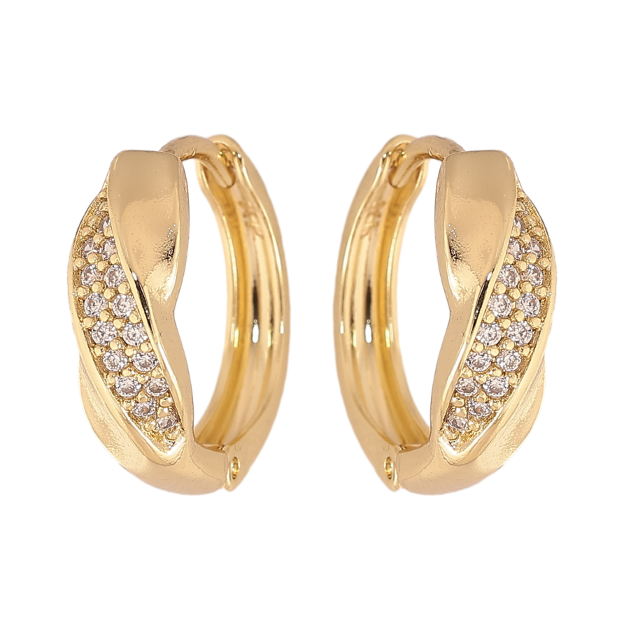 Сережки Xuping колір Позолота 14K колечка "Візерунок з кристалами" фото №1 Сережки Xuping колір Позолота 14K колечка "Візерунок з кристалами" фото №1