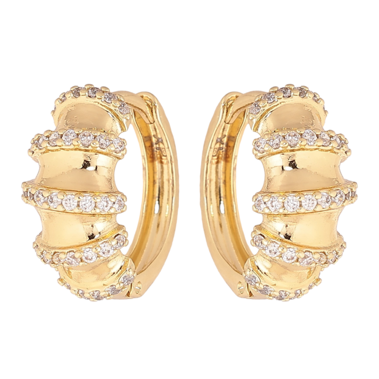 Серьги Xuping цвет Позолота 14K колечки "Узор с кристаллами" фото №3