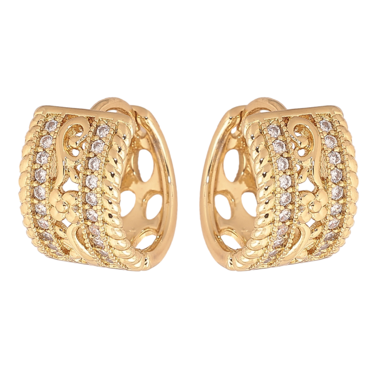 Серьги Xuping цвет Позолота 14K колечки "Узор с кристаллами" фото №5