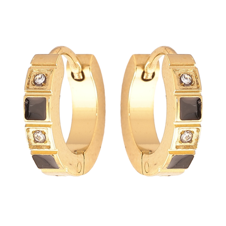 Сережки Xuping TTM Stainless Steel колір 14K колечка "Візерунок з кристалами і чорною емаллю" фото №10