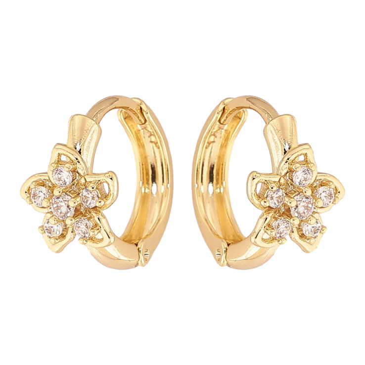 Серьги Xuping цвет Позолота 14K колечки "Цветочки с кристаллами" фото №10