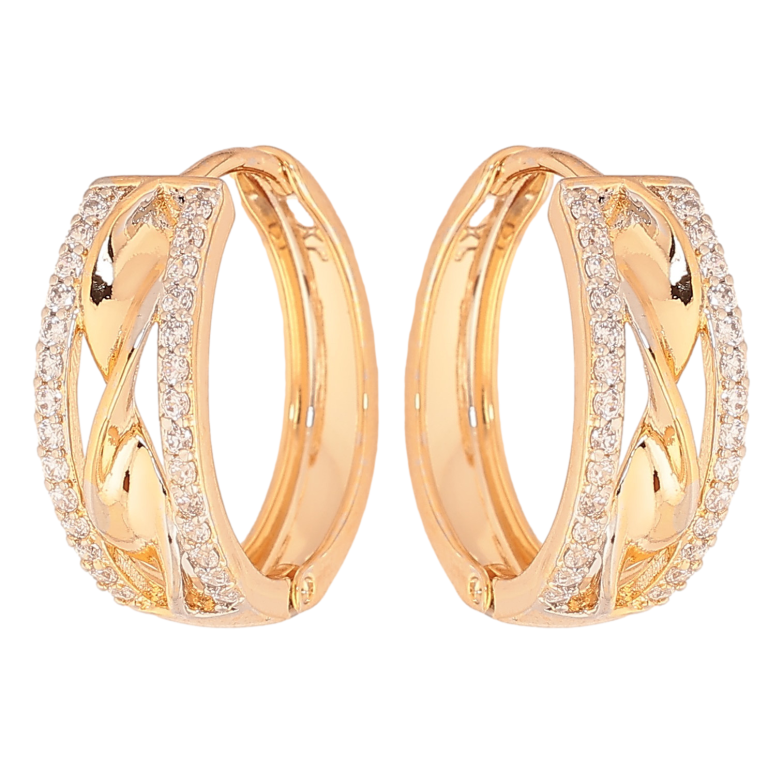 Серьги Xuping цвет Позолота 18K + Родий колечки "Декоративный узор с кристаллами" фото №1