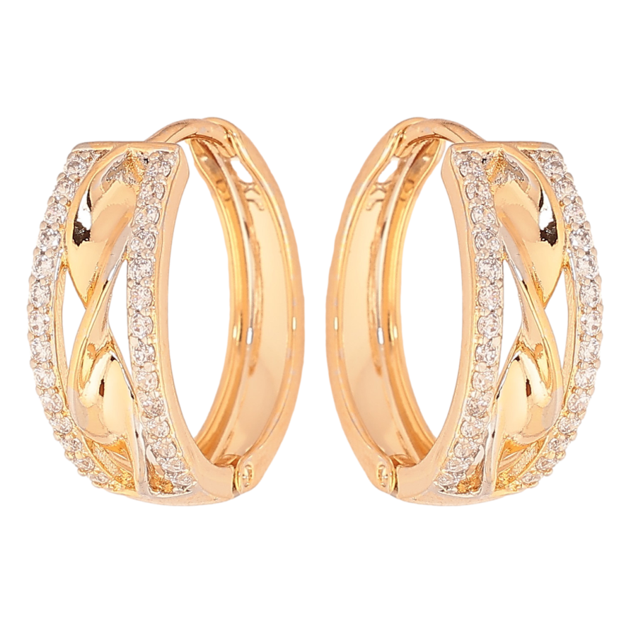 Сережки Xuping колір Позолота 18K + Родій колечка "Декоративний візерунок із кристалами" фото №1