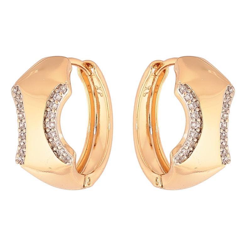 Серьги Xuping цвет Позолота 18K + Родий колечки "Узор с кристаллами" фото №1