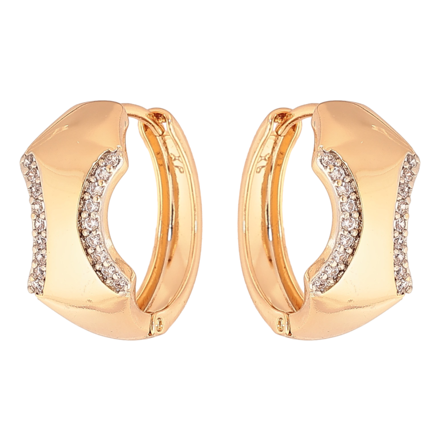 Сережки Xuping колір Позолота 18K + Родій колечка "Візерунок з кристалами" фото №1