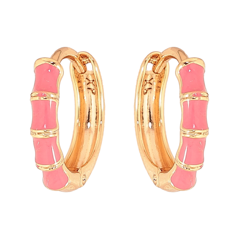 Серьги Xuping цвет Позолота 18К колечки "Узор с розовой эмалью" фото №1