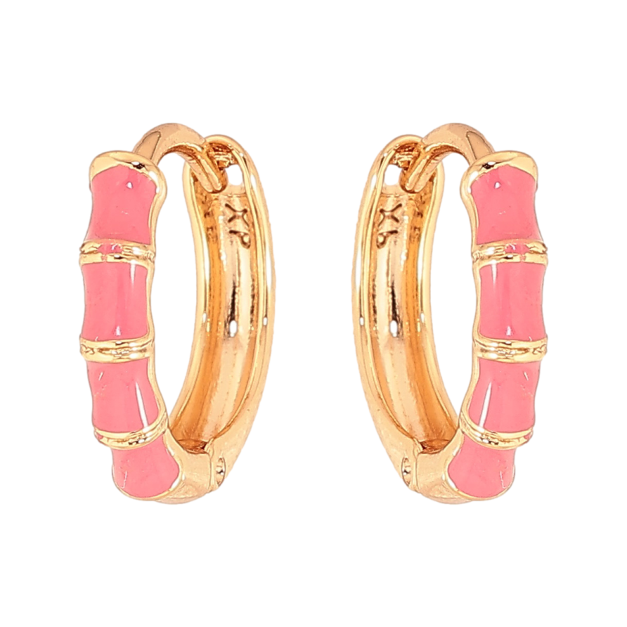 Серьги Xuping цвет Позолота 18К колечки "Узор с розовой эмалью" фото №1