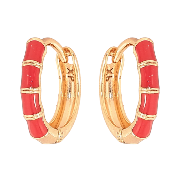 Сережки Xuping колір Позолота 18К кільця "Візерунок з червоною емаллю" фото №16