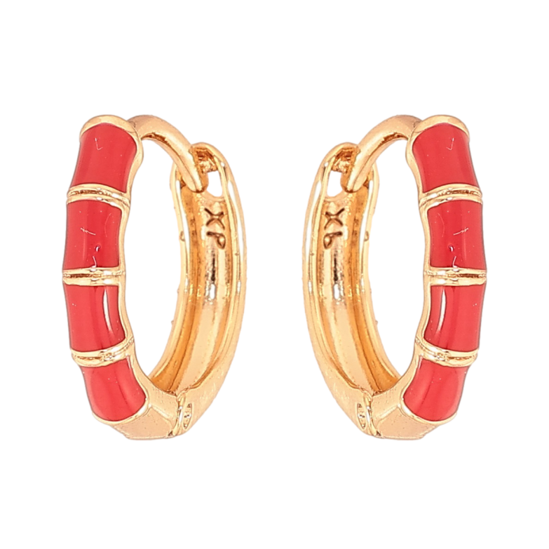 Серьги Xuping цвет Позолота 18К колечки "Узор с красной эмалью" фото №1 Серьги Xuping цвет Позолота 18К колечки "Узор с красной эмалью" фото №1