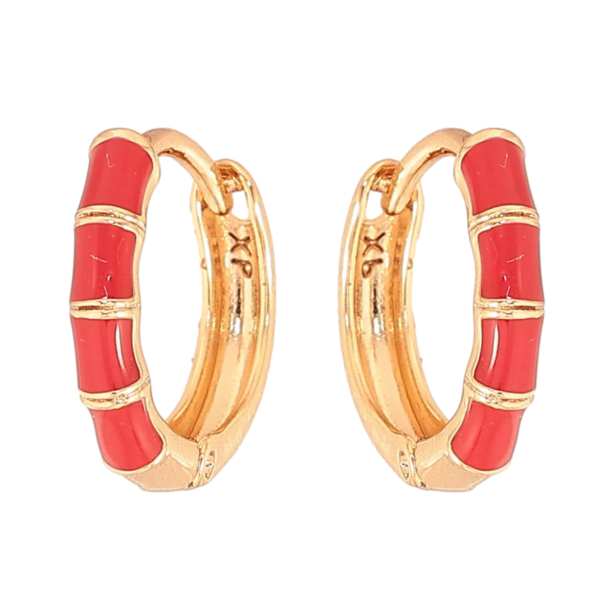 Серьги Xuping цвет Позолота 18К колечки "Узор с красной эмалью" фото №1 Серьги Xuping цвет Позолота 18К колечки "Узор с красной эмалью" фото №1