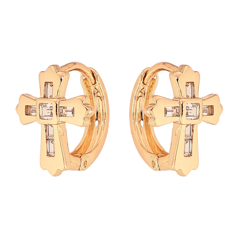 Сережки Xuping колір Позолота 18К кільця "Хрестики з кристалами" фото №1