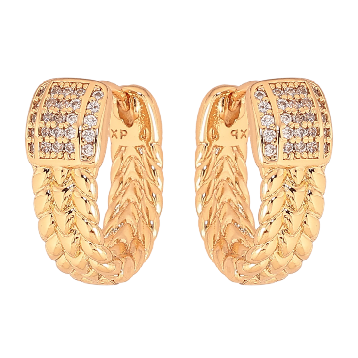 Серьги Xuping цвет Позолота 18К колечки "Узор с кристаллами" фото №12