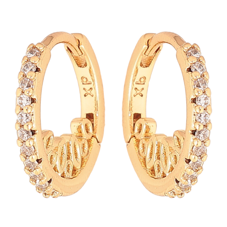 Серьги Xuping цвет Позолота 18K колечки "Боковой узор с дорожками кристаллов"  фото №1