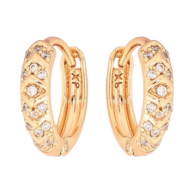 Серьги Xuping цвет Позолота 18К колечки "Узор с кристаллами" фото №5