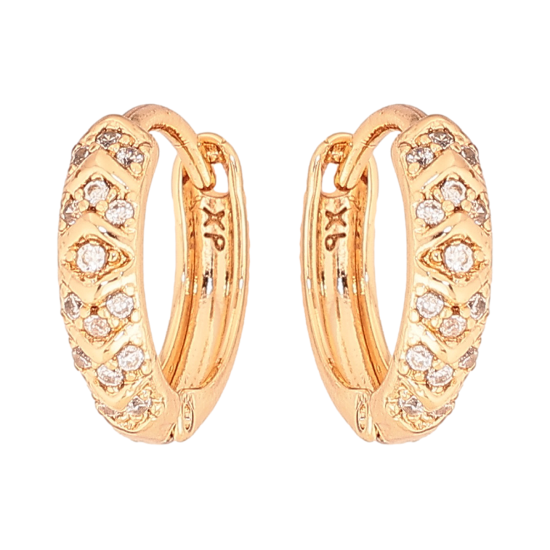 Серьги Xuping цвет Позолота 18К колечки "Узор с кристаллами" фото №2