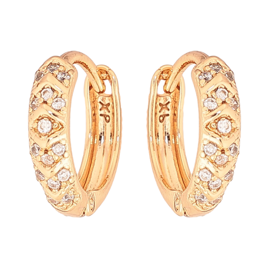 Серьги Xuping цвет Позолота 18К колечки "Узор с кристаллами" фото №1