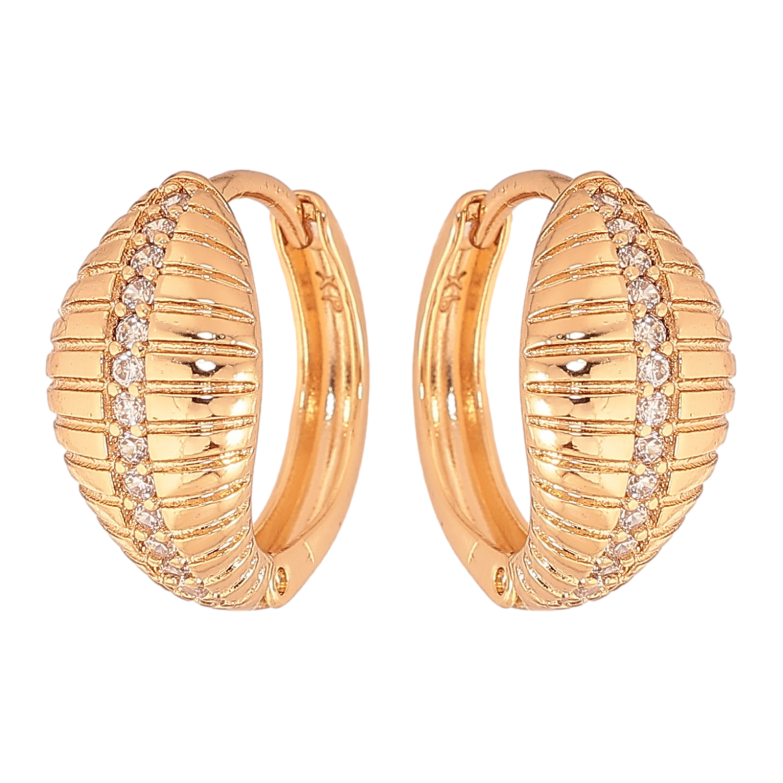 Серьги Xuping цвет Позолота 18К колечки "Узор с дорожками кристаллов" фото №1